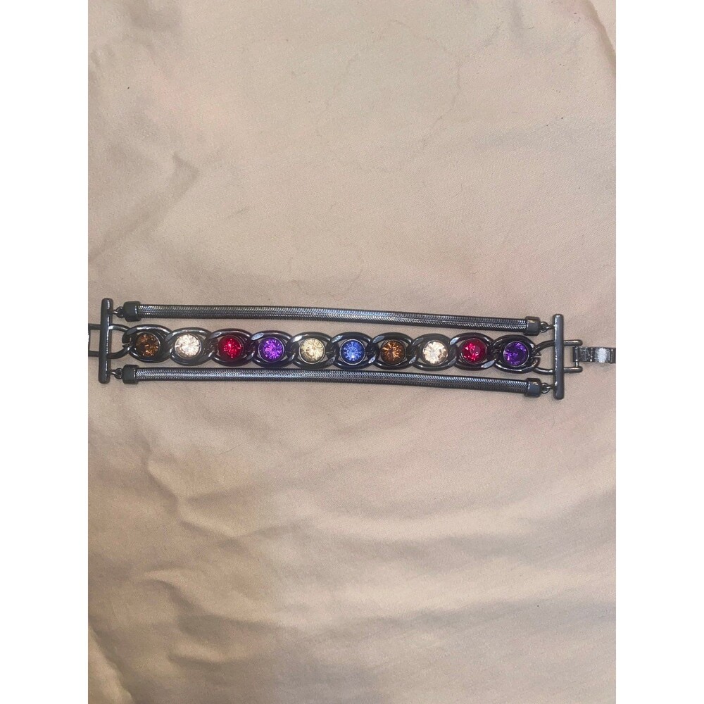 Nine West Gunmetal Multi Color Crystal Snake Chain Statement Bracelet 7"